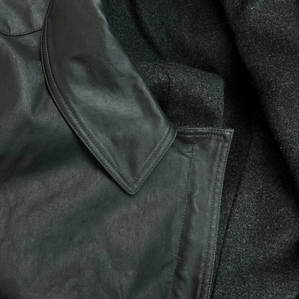 M0851 Waxed Cotton Faux Leather Peacoat Preppy Field Barn Utility Jacket Coat - Picture 7 of 9